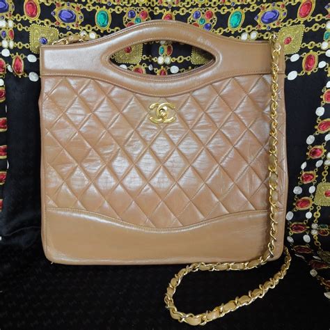 brown vintage chanel tote